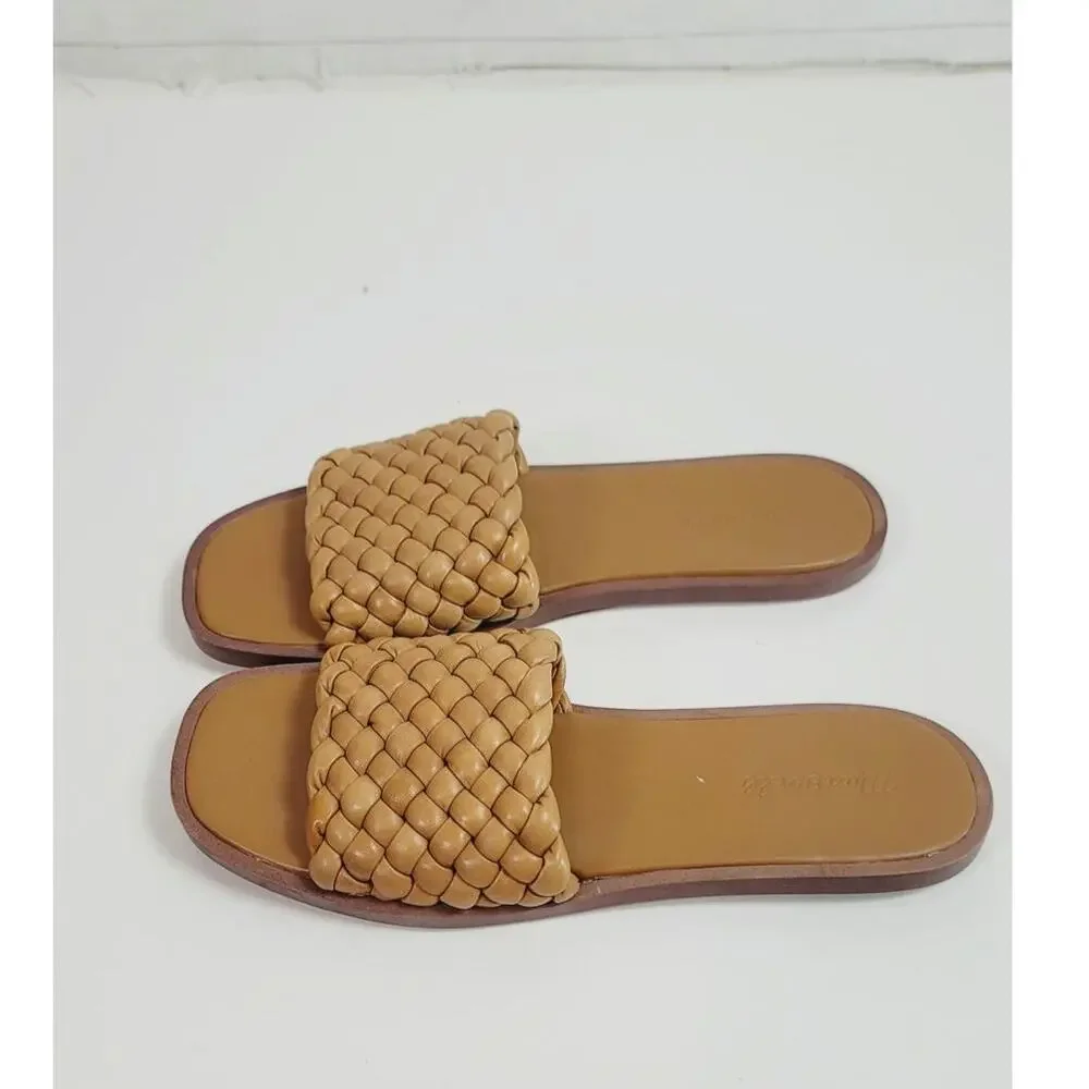 MADEWELL The Suzi Slide Sandal in Woven Leather in Toffee, sz 9.5
